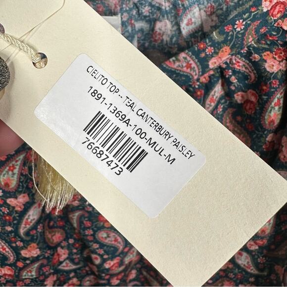 Doen Cielito Ruffle Top in Teal Size M Canterbury Paisley Print Cottagecore NEW - Picture 6 of 11